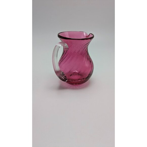 Pilgrim Swirl Cranberry Glass Creamer Pitcher Clear Handle Vintage - Picture 6 of 9